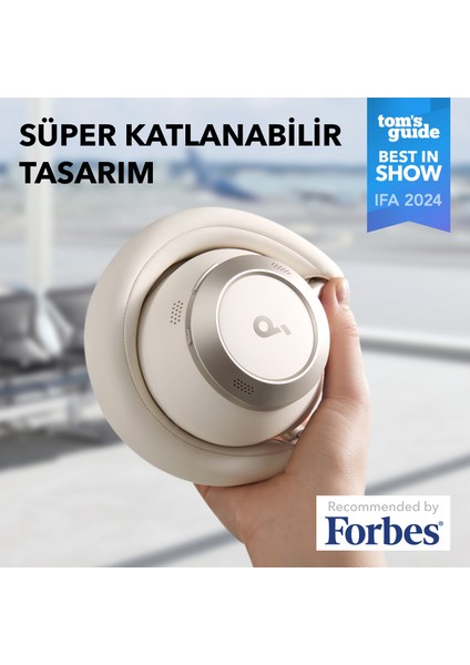 Soundcore Space One Pro Katlanabilir Kulak Üstü Bluetooth Kulaklık - 4 Aşamalı Gürültü Engelleme - Krem - A3062