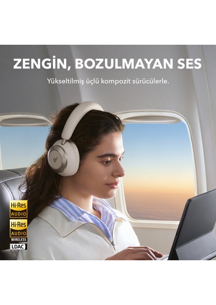 Soundcore Space One Pro Katlanabilir Kulak Üstü Bluetooth Kulaklık - 4 Aşamalı Gürültü Engelleme - Krem - A3062