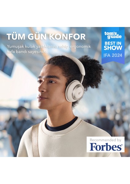 Soundcore Space One Pro Katlanabilir Kulak Üstü Bluetooth Kulaklık - 4 Aşamalı Gürültü Engelleme - Krem - A3062