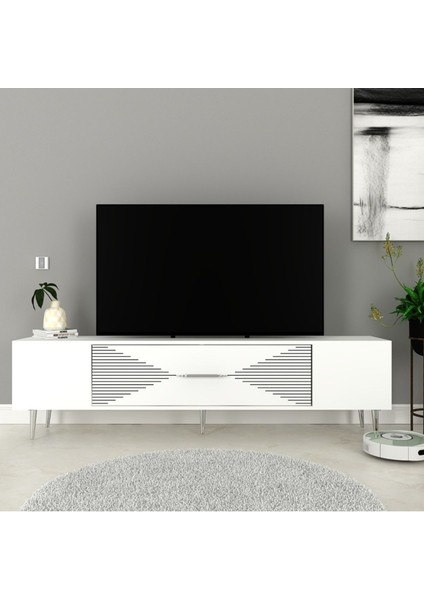 DEKOL1DH Tv Sehpası Beyaz Gümüş