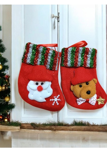 Sevimli Noel Temalı Mini Çorap(Ağaç Süsü) 2'li