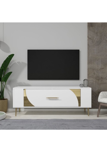 RETROP2DH Tv Sehpası Beyaz Altın