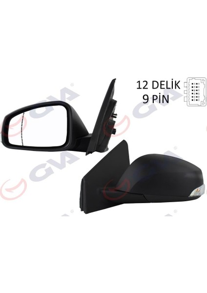 Dış Dikiz Aynası Sol Megane-Fluence 08 Elektrikli Isıtmalı Sinyalli Sensörlü Asferik 9 Fiş VM-6138EHSAL