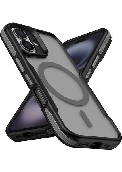 Apple iPhone 16 Kılıf Magsafeli Airbag Şeritli Renkli Kenar Lamer Kapak Gri