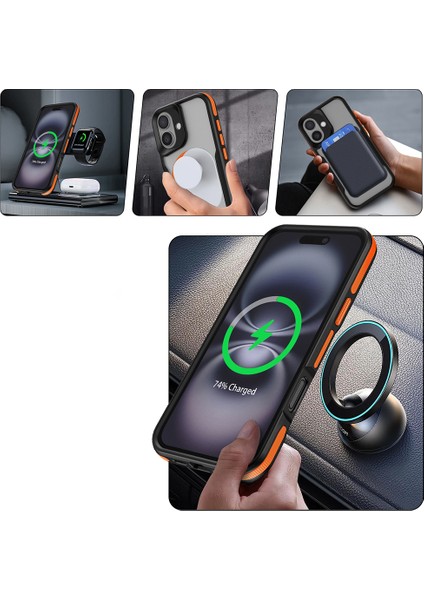 Apple iPhone 16 Kılıf Magsafeli Airbag Şeritli Renkli Kenar Lamer Kapak Siyah