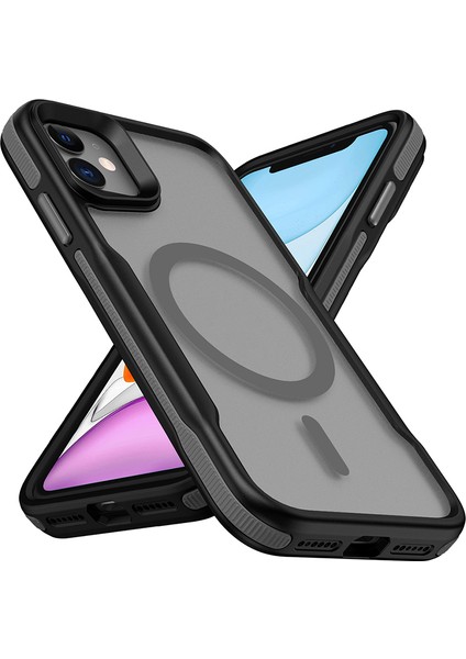 Apple iPhone 11 Kılıf Magsafeli Airbag Şeritli Renkli Kenar Lamer Kapak Gri