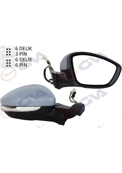 Dış Dikiz Aynası Sağ P2008-P208 13 Elektrikli Isıtmalı Sinyalli Sensörlü Astarlı Konveks VM-509EHPSR
