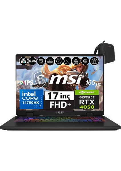Nb Sword 17 Hx Intel Core I7-14700HX 24GB Ddr5 4tb SSD 6GB/RTX4050 105W Freedos 17" 165Hz Fhd+ Taşınabilir Bilgisayar SWB14VEKG-053XTR04+WEBLEGELSINÇANTA