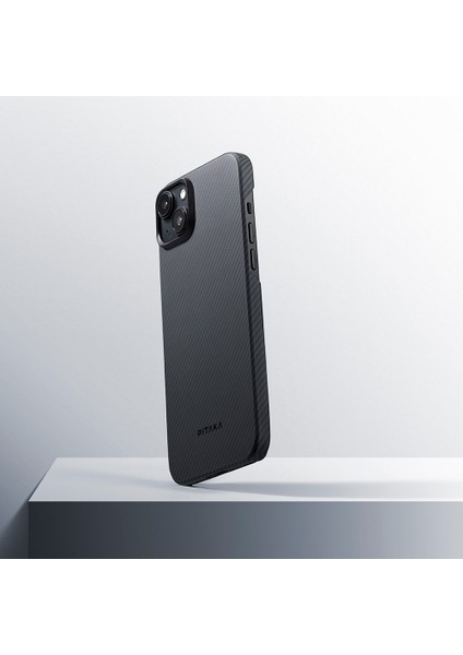 Apple iPhone 15 Plus Kılıf Magsafe Uyumlu 600D Aramid Ultra-Slim Classic Black-Grey Twill Siyah-Gri modelleri