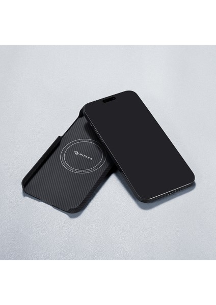 Apple iPhone 15 Plus Kılıf Magsafe Uyumlu 600D Aramid Ultra-Slim Classic Black-Grey Twill Siyah-Gri fırsatları