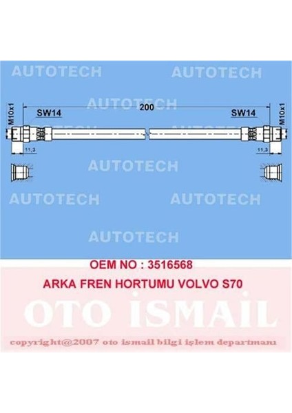 x Arka Fren Hortumu Volvo S60 00 XC70 02 S70 00 S80 00-06