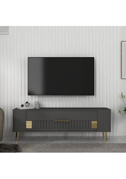 RETROLP4DH Tv Sehpası Antrasit Altın