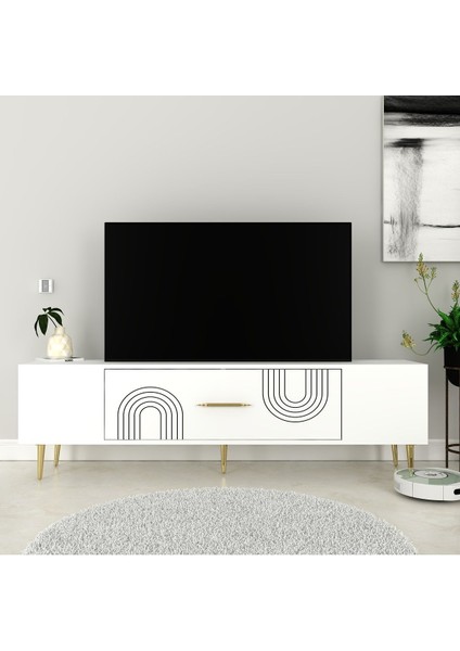 DEKOL2DH Tv Sehpası Beyaz Altın