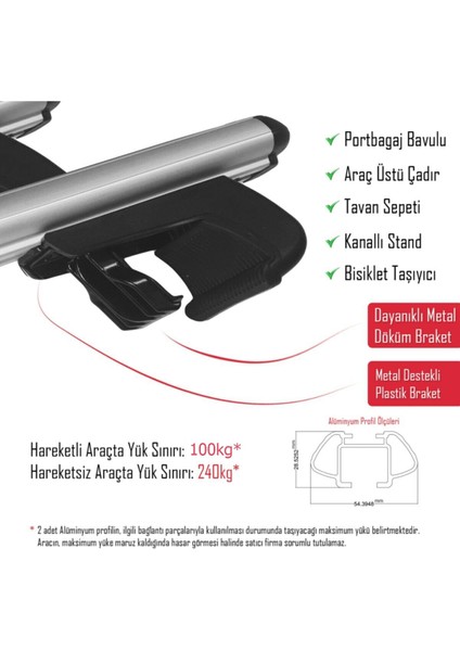 Opel Antara 2007 - 2012 Port Bagaj Bağlantı Çıtası Ara Atkı Yatay 100 - 240 kg