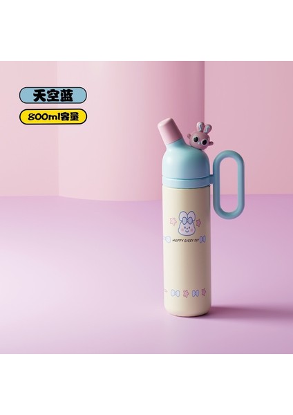 800 ml Yeni Karikatür 316 Paslanmaz Çelik Termos Bardak Taşınabilir Saplı Sevi mli Büyük Kapasiteli Saman Çocuk Su Bardağı (Yurt Dışından)