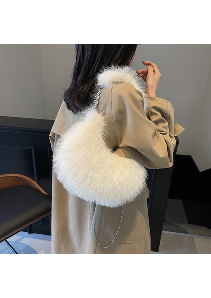 Sonbahar Yumuşak Peluş Küçük Süt Çantası 2024 Yeni Çanta Omuz Çantası Taşınabilir Işe Gidiş-Geliş Çok Yönlü Kürk Çanta Crossbody Çanta (Yurt Dışından)