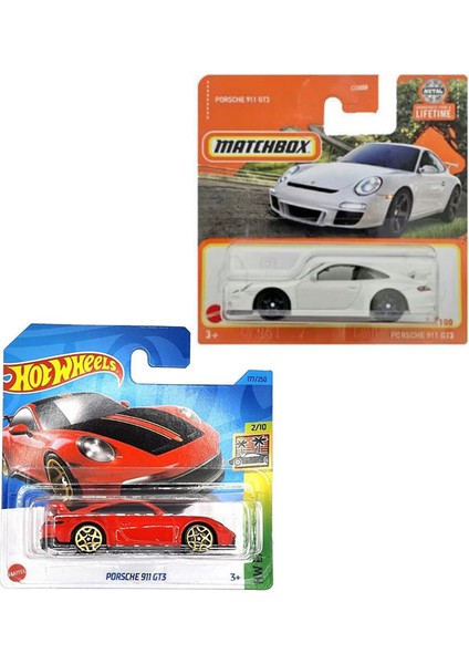 2 Araç Set - Hot Wheels Porsche 911 Gt3 - Kırmızı & Matchbox Porsche 911 Gt3 - Beyaz (1/64)