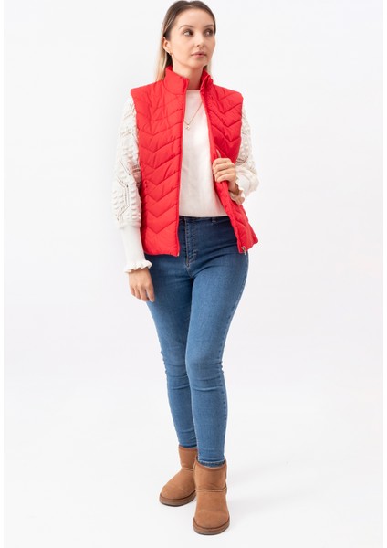 V Desenli Slim Fit Dik Yaka Modern Kadın Yelek