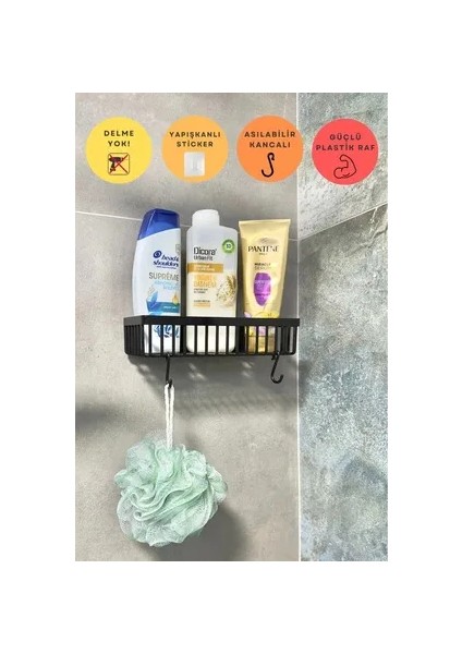 Yapışkanlı Banyo Rafı, 2'li Banyo Düzenleyici, Banyo Organizer, Şampuanlık, Plastik