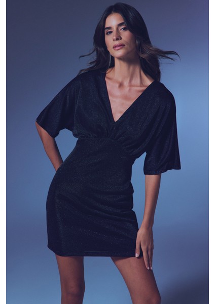 Simli Mini Elbise - Siyah modelleri