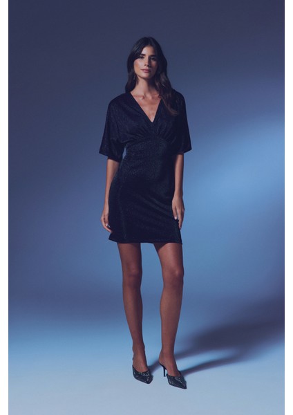 Simli Mini Elbise - Siyah indirimleri