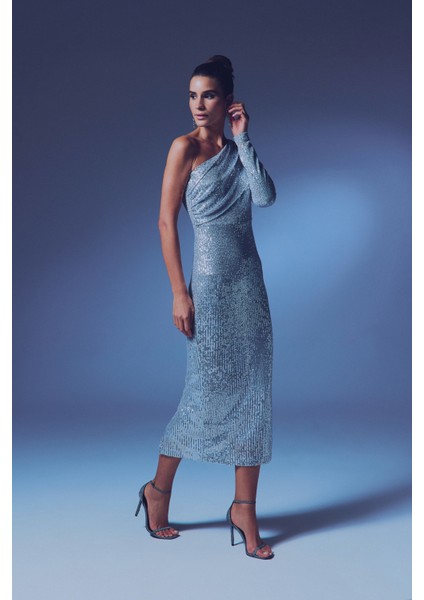 Tek Kollu Payet Elbise - Gümüş fiyatları