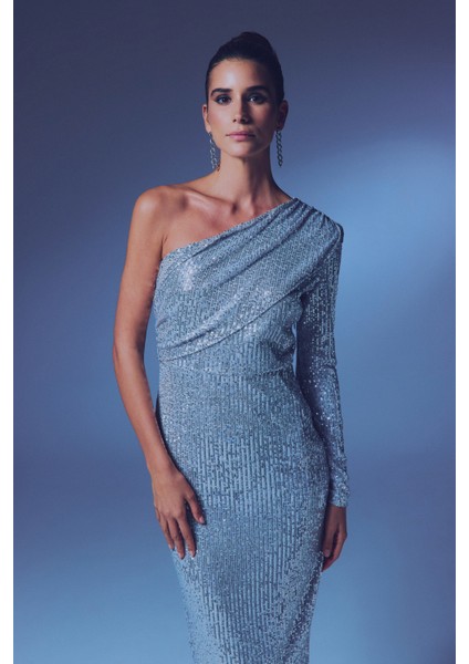 Tek Kollu Payet Elbise - Gümüş fırsatları