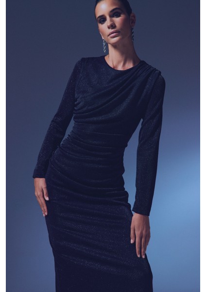 Simli Midi Elbise - Siyah fiyatları