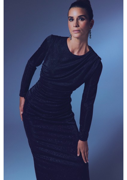 Simli Midi Elbise - Siyah fırsatları