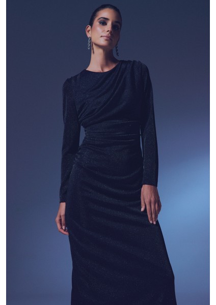 Simli Midi Elbise - Siyah indirimleri