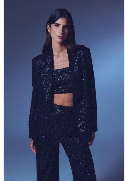 Payetli Salaş Ceket - Siyah
