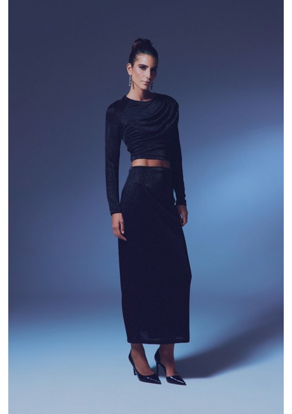 Simli Midi Etek - Siyah