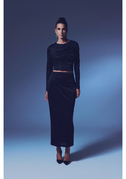 Simli Midi Etek - Siyah fiyatları