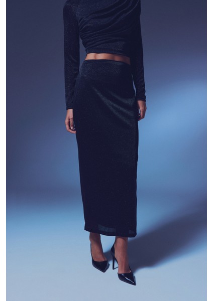 Simli Midi Etek - Siyah modelleri