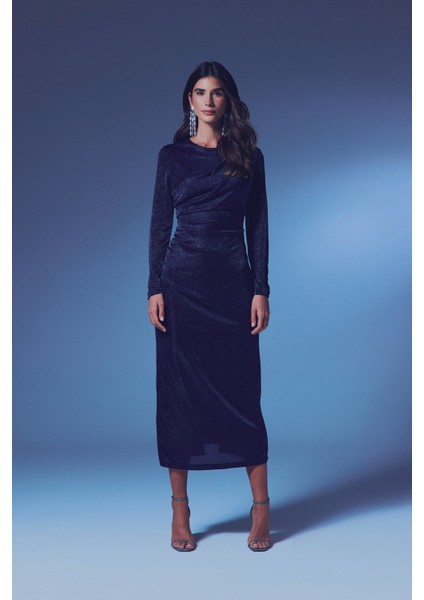 Simli Midi Elbise - Lacivert fırsatları