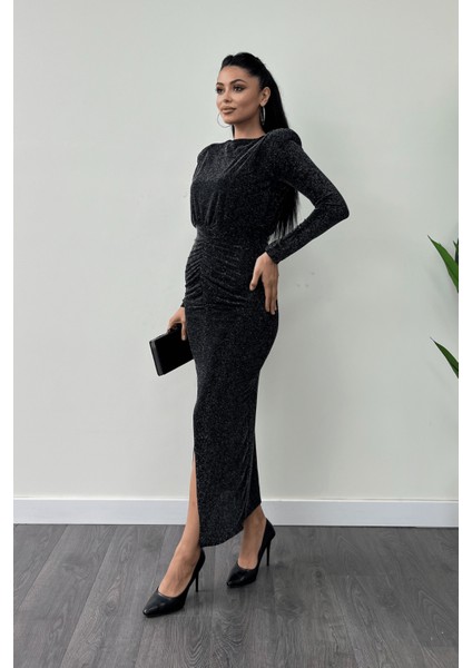 Jarse Payetli Kumaş Büzgü Detaylı Kalem Elbise - Siyah fiyatları