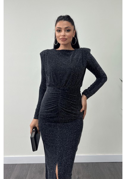 Jarse Payetli Kumaş Büzgü Detaylı Kalem Elbise - Siyah fırsatları