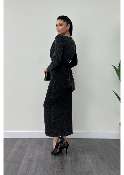 Jarse Payetli Kumaş Büzgü Detaylı Kalem Elbise - Siyah indirimleri