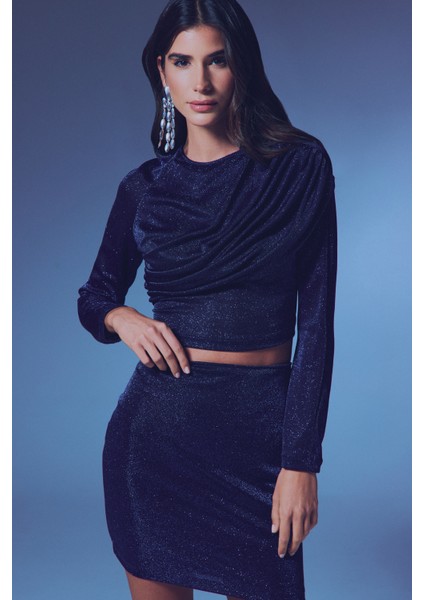 Simli Mini Etek - Lacivert fırsatları