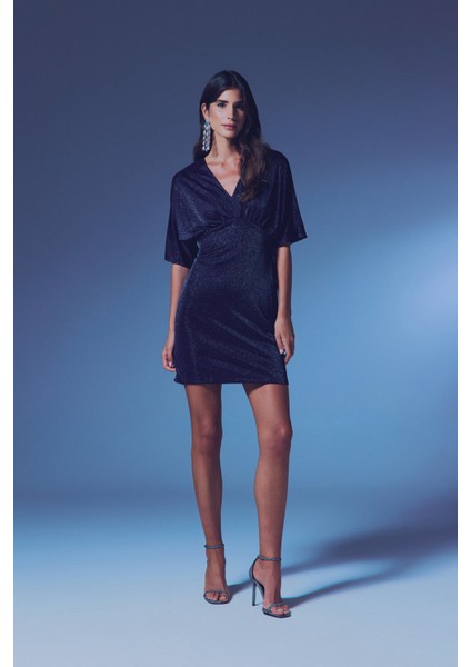 Simli Mini Elbise - Lacivert indirimleri