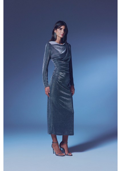 Simli Midi Elbise - Antrasit fiyatları