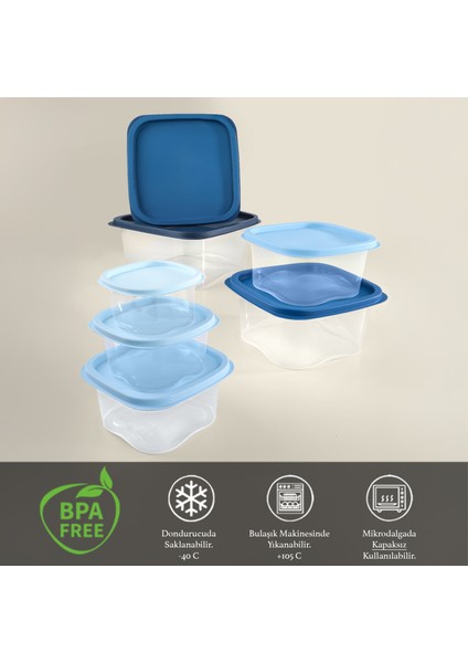 7'li Kare Erzak Gıda Saklama Kabı Seti - Mikrodalga ve Derin Dondurucuya Uygun Saklama Kabı Mavi modelleri