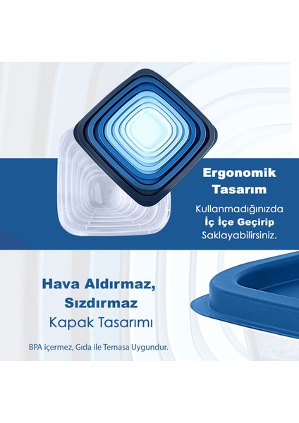 7'li Kare Erzak Gıda Saklama Kabı Seti - Mikrodalga ve Derin Dondurucuya Uygun Saklama Kabı Mavi fırsatları