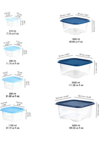 7'li Kare Erzak Gıda Saklama Kabı Seti - Mikrodalga ve Derin Dondurucuya Uygun Saklama Kabı Mavi indirimleri