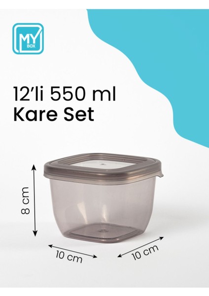 12'li Etiketli Kare Erzak Saklama Kabı Seti - Sızdırmaz Kapaklı Baharat Saklama Kutusu 550 ml