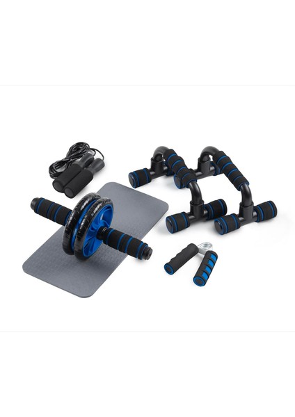 6 Parça Evde Fitness ve Spor Seti - Karın Çarkı, Şınav Barı, Atlama Ipi, El Yayı ve Egzersiz Matı