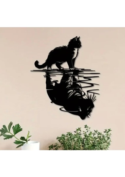 Kaplan Silüetli Kedi 3D Baskı Duvar Süsü