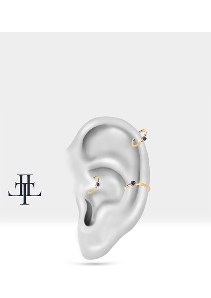 Safirli Halka Piercing Küpe, 12 mm , 1.2 Mm, 14K Sarı-Beyaz-Kırmızı Altın | LE00001S modelleri