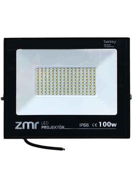 100 Watt - 220 Volt 6500K IP66 150* Işık Açısı Siyah Slim Kasa Beyaz LED Projektör