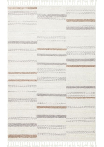 Terazzo Koleksiyonu Etnik Modern Desenli Halı TRZ01 Beyaz Gri